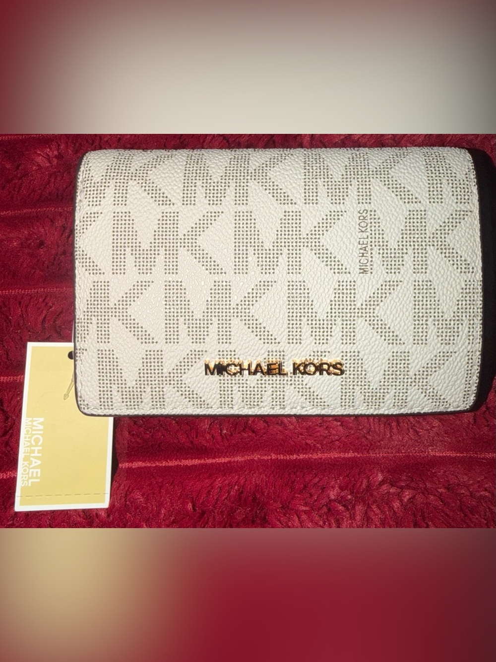 Michael Kors Cream Signature Logo Wallet with Gold Hardware